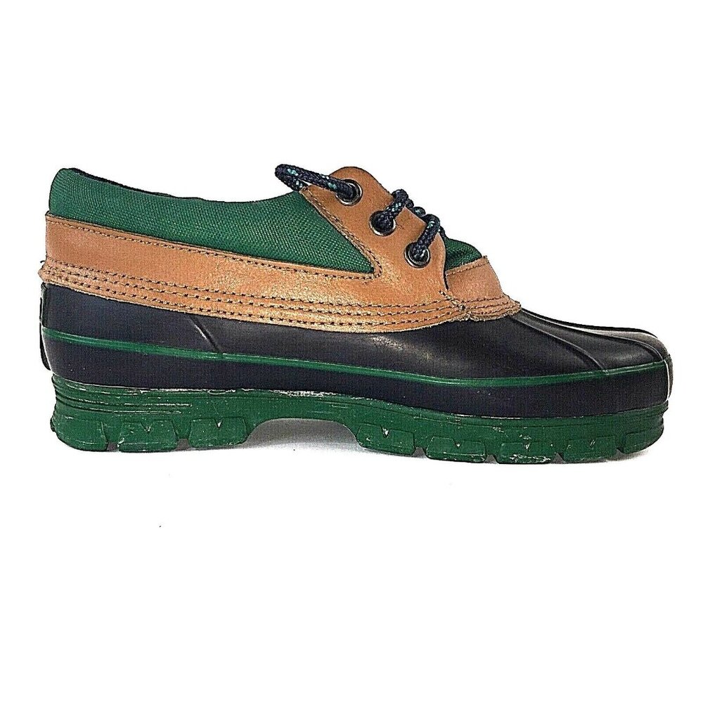 Kiks Womens Duck Shoes 840382 Advance sz 9 EUC Green Blue Tan Leather/Rubber